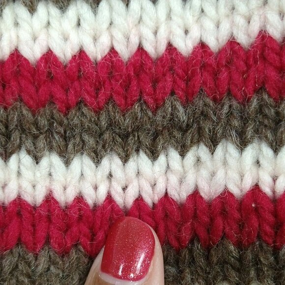 Multicolor Knit Poncho Cowl Neck Brown Red White Pullover One Size Fits Most - Picture 4 of 5